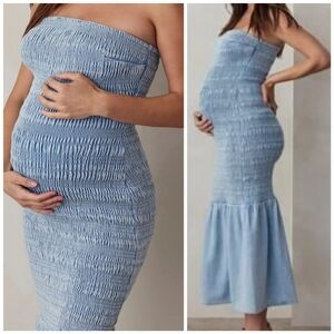 Strapless Light Blue Maternity Dress